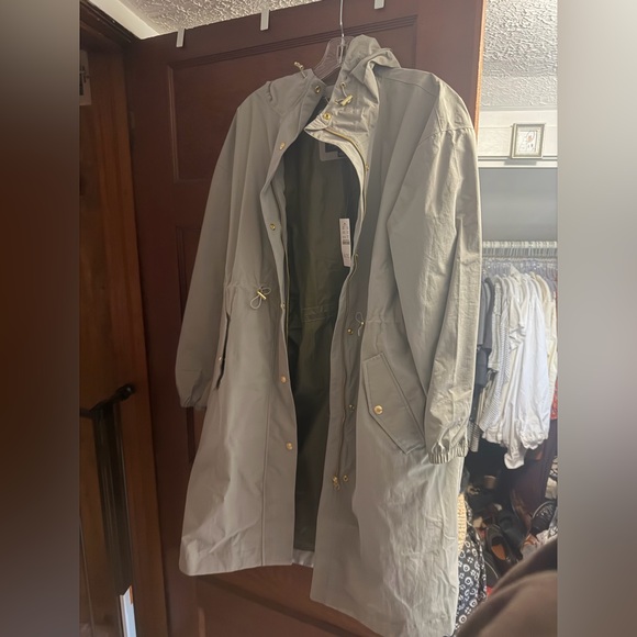 J. Crew Perfect Raincoat Oyster Olive Medium - Picture 3 of 7